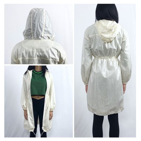 Future Collective Cream Hooded Windbreaker Mid Length Trench Raincoat Sz XXS - Picture 3 of 7